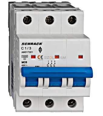 Schrack Kismegszakító AMPARO 10kA, C 1A, 3 pólusú