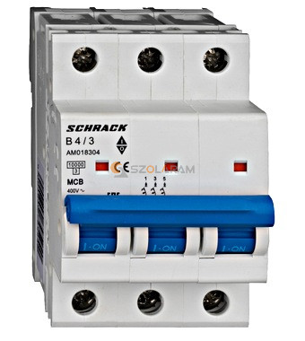 Schrack Kismegszakító AMPARO 10kA, B 4A, 3 pólusú