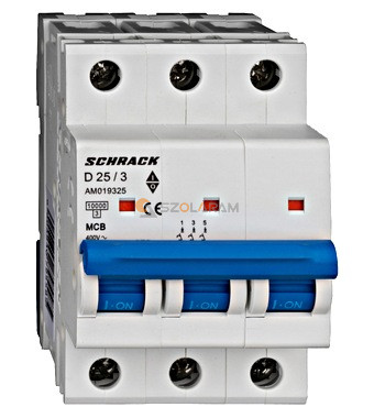 Schrack Kismegszakító AMPARO 10kA, D 25A, 3 pólusú