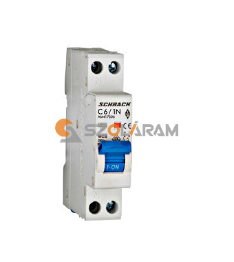 Schrack Kismegszakító AMPARO 4,5kA, C 6A, 1+N, 1KE
