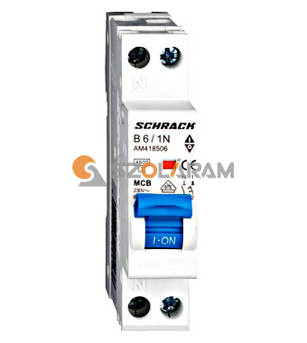 Schrack Kismegszakító AMPARO 4,5kA, B 6A, 1+N, 1KE