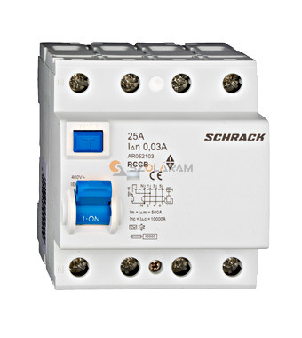 Schrack Hibaáram kapcsoló AMPARO 10kA 25A, 4 pólusú, 30mA, A