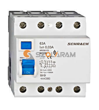 Schrack Hibaáram kapcsoló AMPARO 10kA 63A, 4 pólusú, 30mA, A