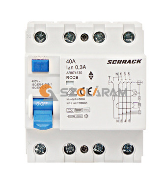 Schrack Hibaáram kapcsoló AMPARO 10kA, 40A, 4 pólusú, 300mA, B