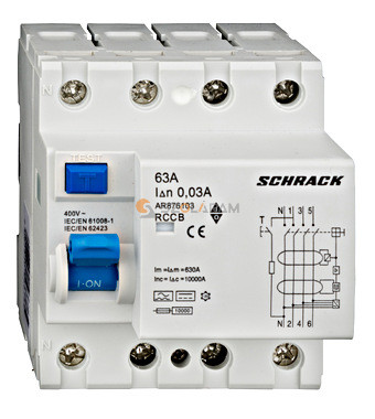 Schrack Hibaáram kapcsoló AMPARO 10kA, 63A, 4 pólusú, 30mA, B