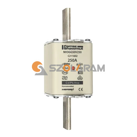 Mersen NH3 250A gL/gG 500V középső-kioldásjelzéssel NH3GG50V250 biztosítóbetét