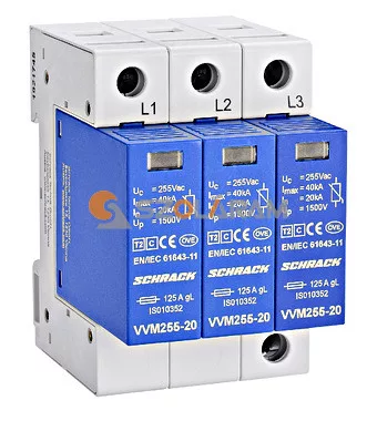 Schrack Túlfeszültség levezető készlet 3+0, TII, 255V/20kA, TN-C