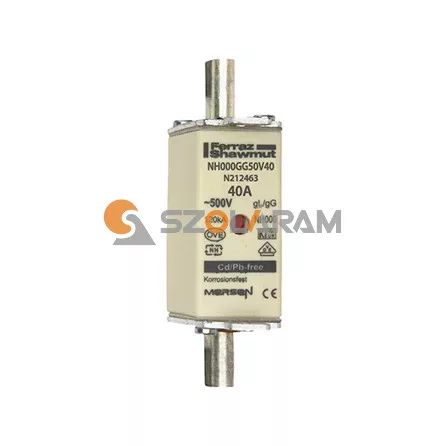 Mersen NH00 40A gL/gG 500V középső-kioldásjelzéssel NH000GG50V40 biztosítóbetét