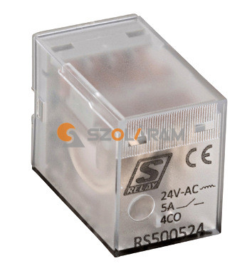 Schrack Dugaszolható relé, 4 váltó, 5A, 24VAC, S-Relé RS5