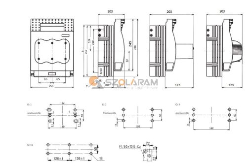 Schrack NH2 biztosítós kapcsoló, 400A, M10 csavar, 240mm2+felügyelet