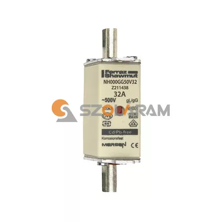 Mersen NH00 32A gL/gG 500V középső-kioldásjelzéssel NH000GG50V32 biztosítóbetét